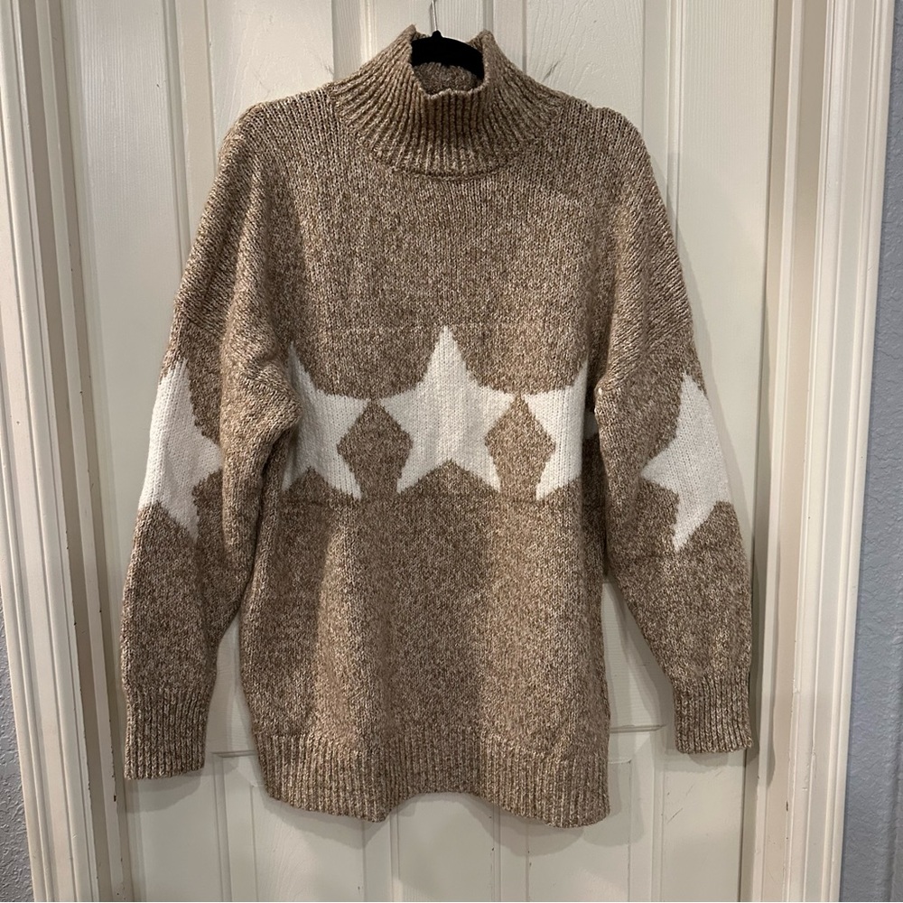 Lou & Grey Knit Long Sleeve Star Alpaca Blend Turtleneck Sweater Women's L XL - Picture 6 of 9